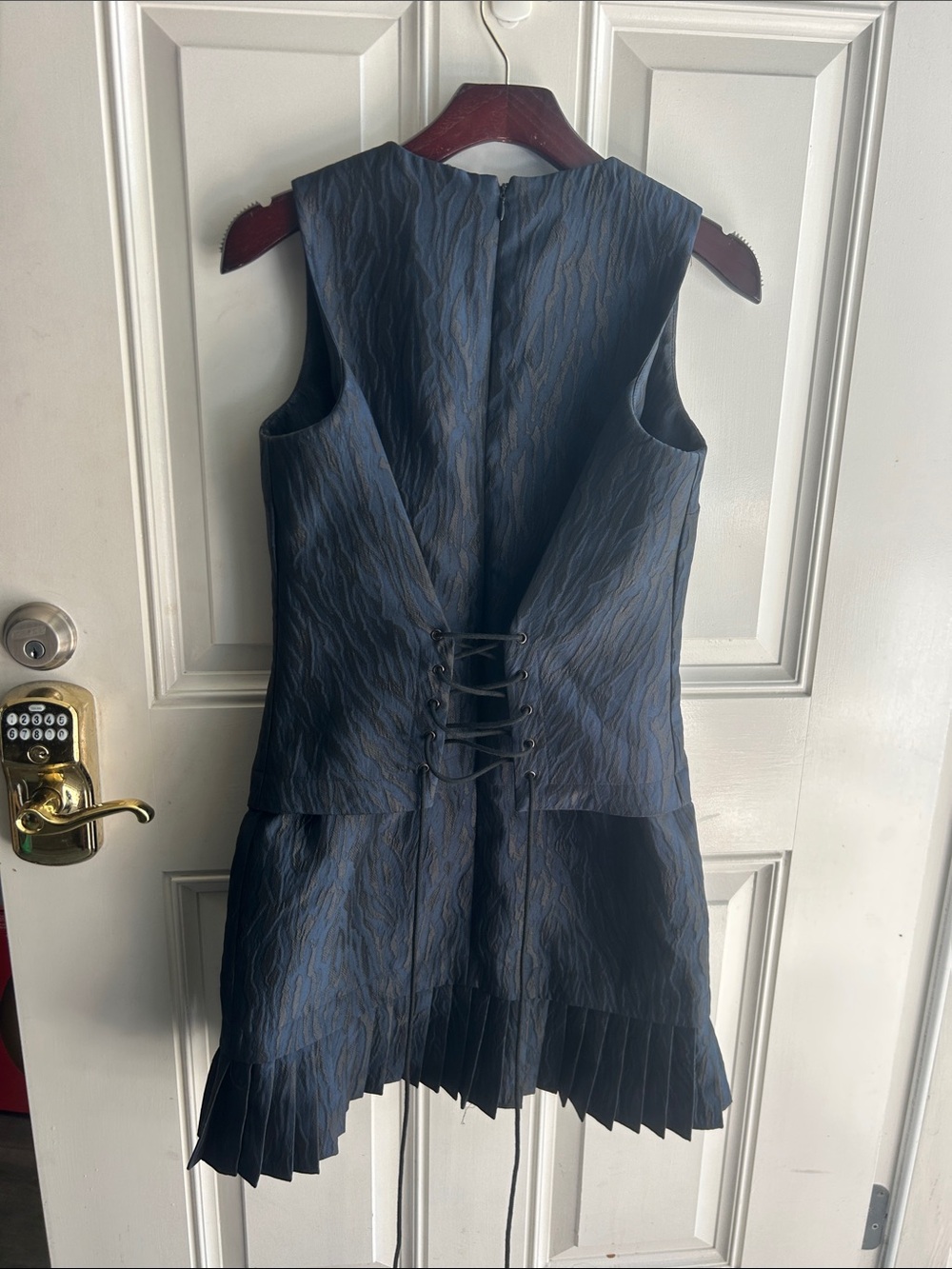 Mc Q Alexander McQueen Navy Textured Corset-back dress